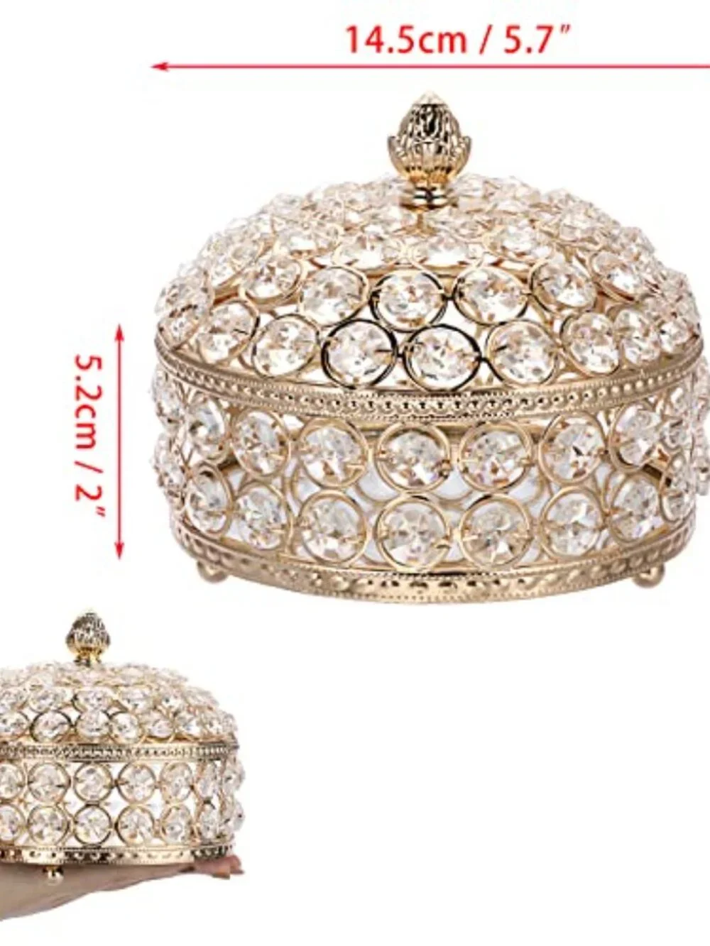 Gold Crystal Jewelry Box with Lid Luxury Trinket Organizer, X-Large | Mirrored T